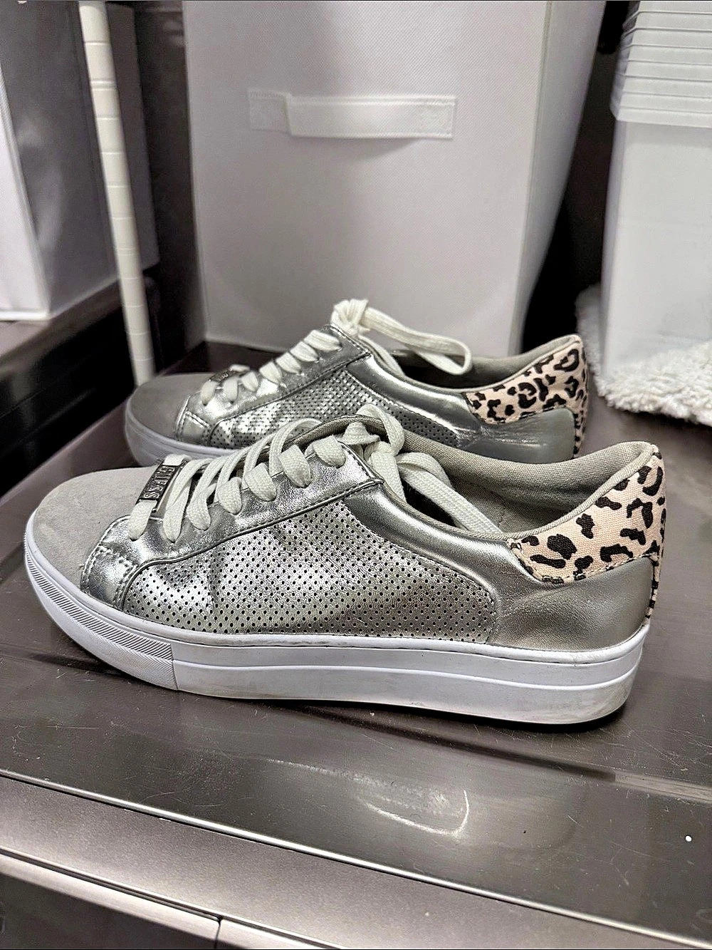 GUESS Leopard Print Silver Sneakers size 8